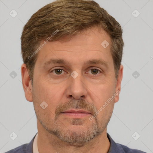 Neutral white adult male with short  brown hair and brown eyes