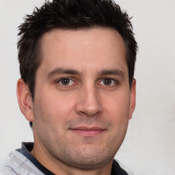 Neutral white adult male with short  brown hair and brown eyes