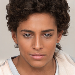 Neutral white young-adult female with short  brown hair and brown eyes