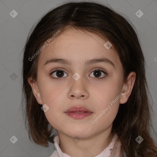 Neutral white child female with medium  brown hair and brown eyes