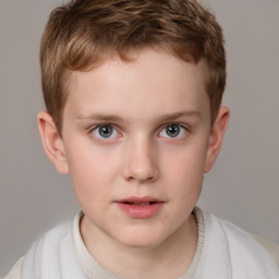 Neutral white child male with short  brown hair and grey eyes