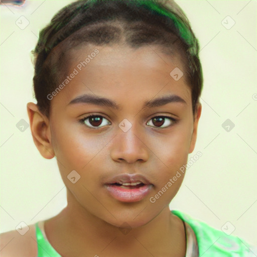 Neutral white child female with short  brown hair and brown eyes