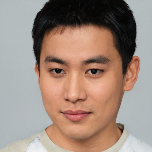 Neutral asian young-adult male with short  black hair and brown eyes