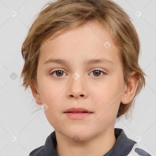 Neutral white child female with medium  brown hair and brown eyes