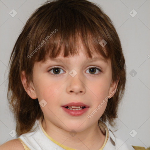 Neutral white child female with medium  brown hair and brown eyes