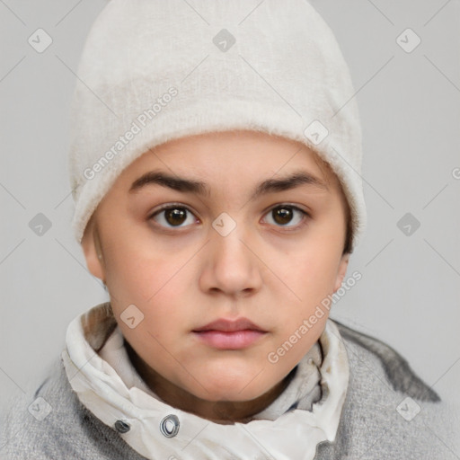 Neutral white child female with short  brown hair and brown eyes