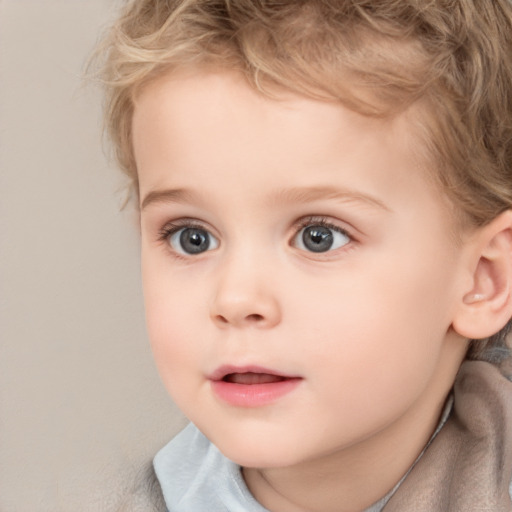 Joyful white child female with short  brown hair and brown eyes