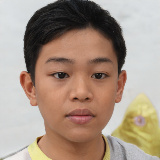 Neutral asian child female with short  brown hair and brown eyes