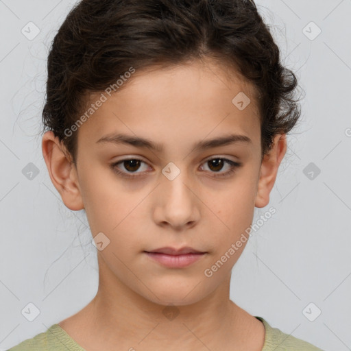 Neutral white child female with short  brown hair and brown eyes