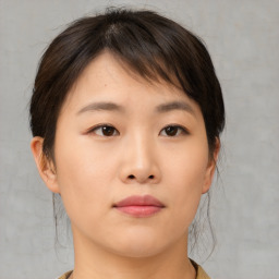 Neutral asian young-adult female with medium  brown hair and brown eyes