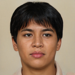 Neutral asian young-adult male with short  brown hair and brown eyes