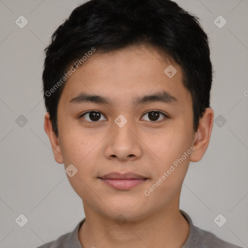 Neutral asian young-adult male with short  brown hair and brown eyes