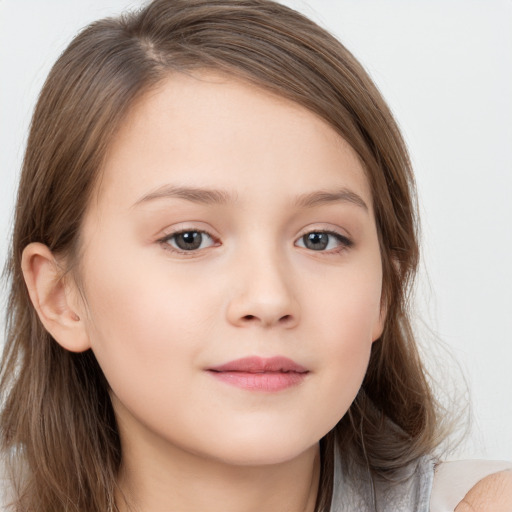 Neutral white child female with long  brown hair and brown eyes