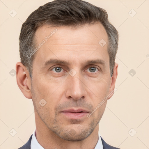 Neutral white adult male with short  brown hair and brown eyes