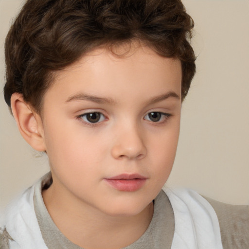 Neutral white child female with short  brown hair and brown eyes