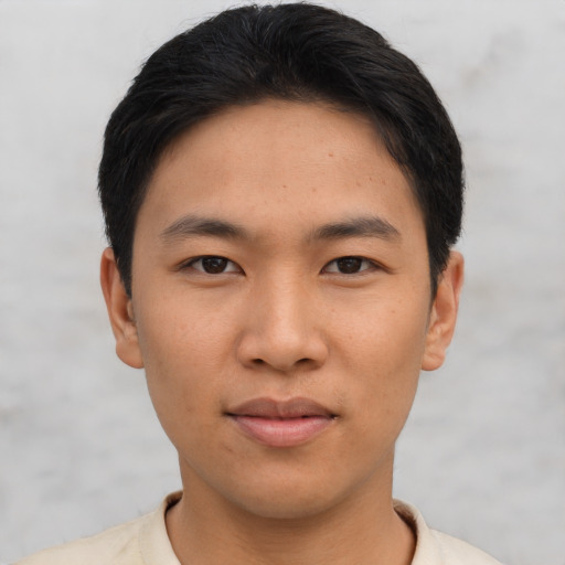 Neutral asian young-adult male with short  black hair and brown eyes