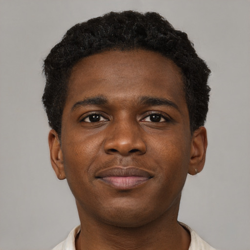 Neutral black young-adult male with short  brown hair and brown eyes