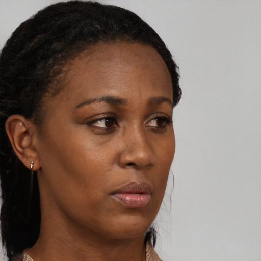 Neutral black young-adult female with long  black hair and brown eyes