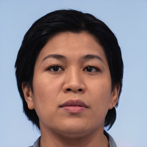 Neutral asian young-adult female with short  black hair and brown eyes
