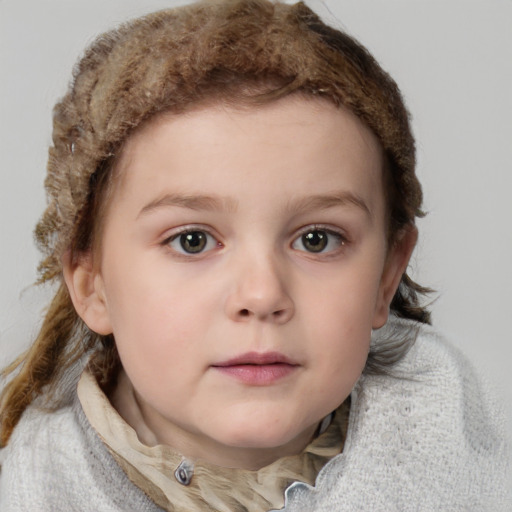 Neutral white child female with short  brown hair and blue eyes