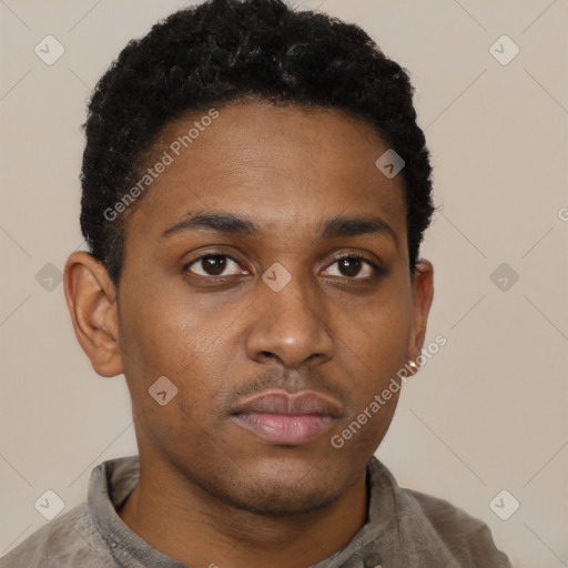 Neutral black young-adult male with short  brown hair and brown eyes