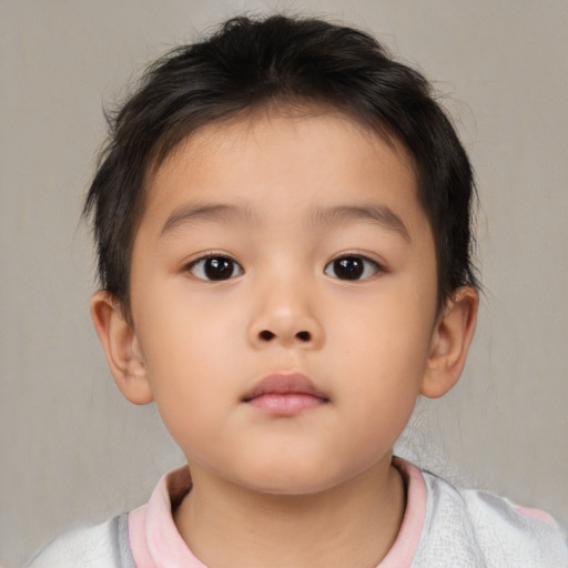 Neutral asian child male with short  brown hair and brown eyes