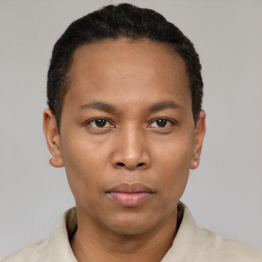 Neutral white young-adult male with short  black hair and brown eyes
