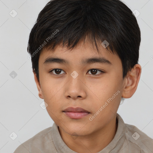 Neutral asian child male with short  brown hair and brown eyes