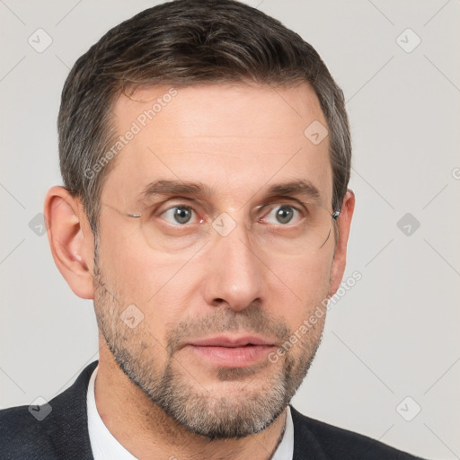 Neutral white adult male with short  brown hair and brown eyes