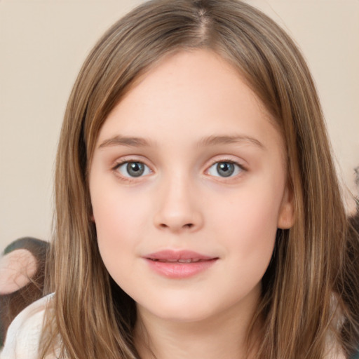 Neutral white child female with long  brown hair and brown eyes