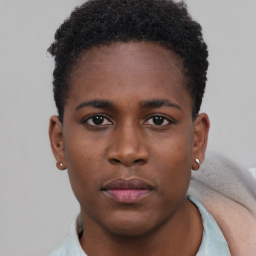 Neutral black young-adult male with short  brown hair and brown eyes