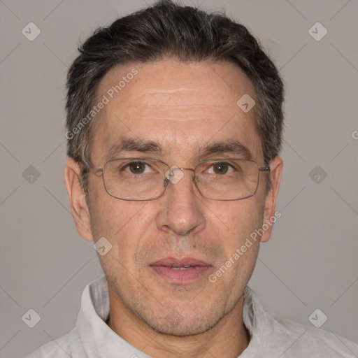 Neutral white adult male with short  brown hair and brown eyes