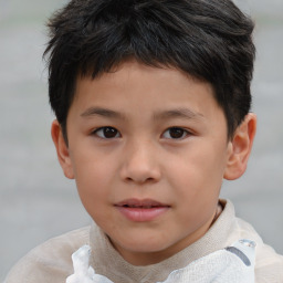 Joyful white child male with short  brown hair and brown eyes