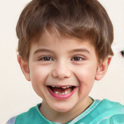 Joyful white child male with short  brown hair and brown eyes