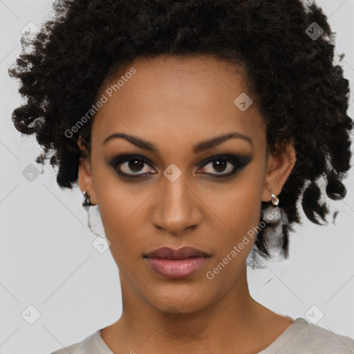 Neutral black young-adult female with short  brown hair and brown eyes