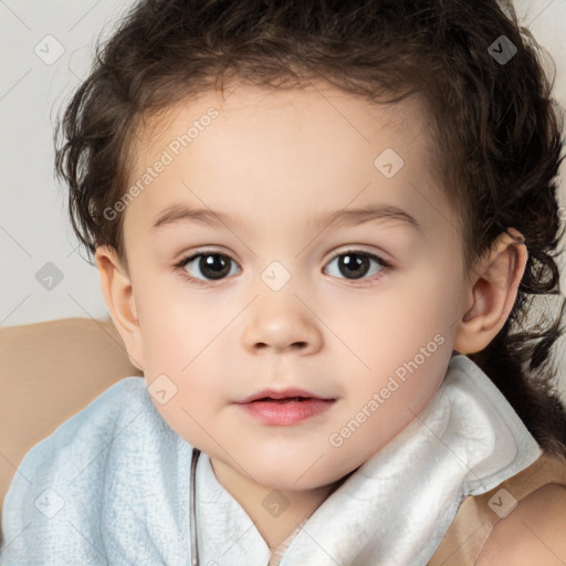 Neutral white child female with short  brown hair and brown eyes