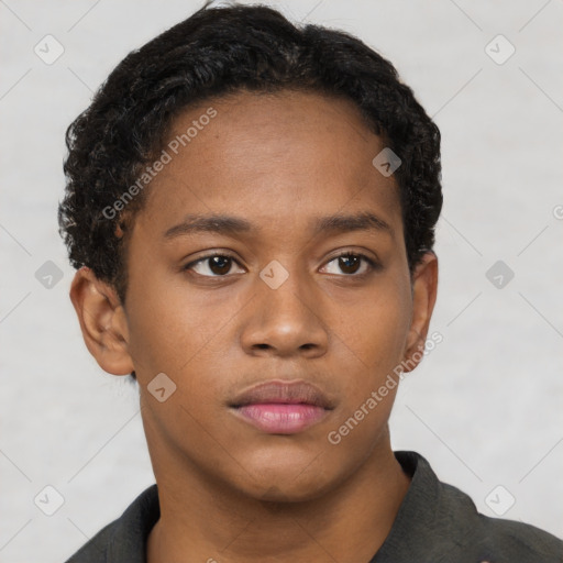 Neutral black young-adult male with short  brown hair and brown eyes