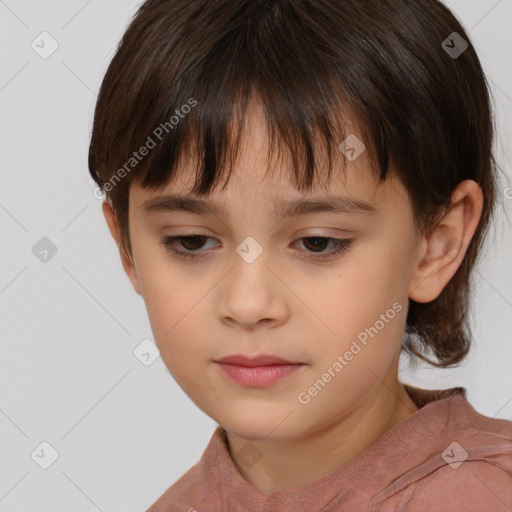 Neutral white child female with medium  brown hair and brown eyes