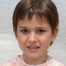 Joyful white child male with short  brown hair and brown eyes