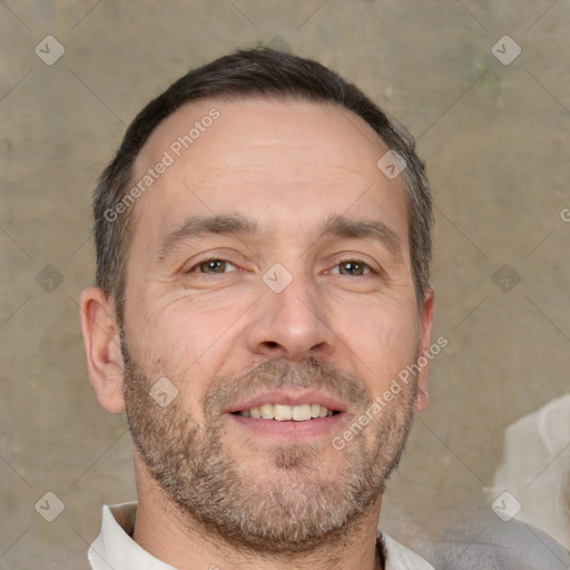 Neutral white adult male with short  brown hair and brown eyes