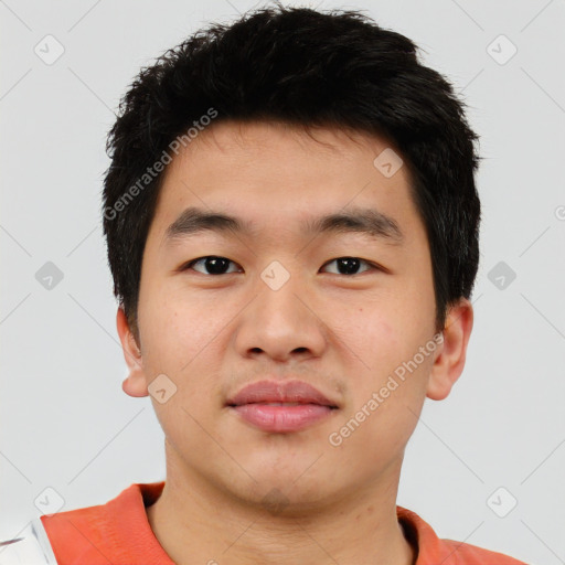 Neutral asian young-adult male with short  brown hair and brown eyes