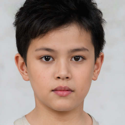 Neutral asian child male with short  brown hair and brown eyes