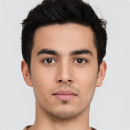 Neutral asian young-adult male with short  brown hair and brown eyes