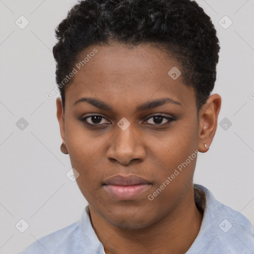 Neutral black young-adult female with short  brown hair and brown eyes