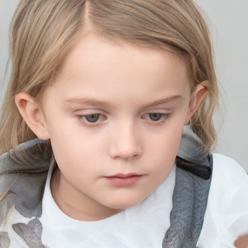 Neutral white child female with medium  brown hair and brown eyes