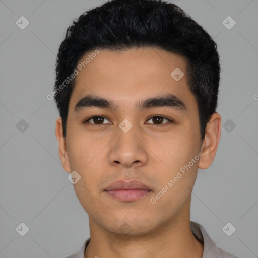 Neutral asian young-adult male with short  black hair and brown eyes