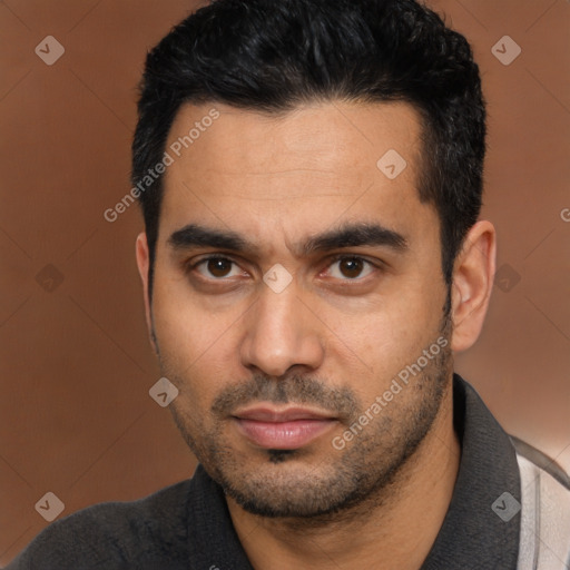 Neutral asian young-adult male with short  black hair and brown eyes
