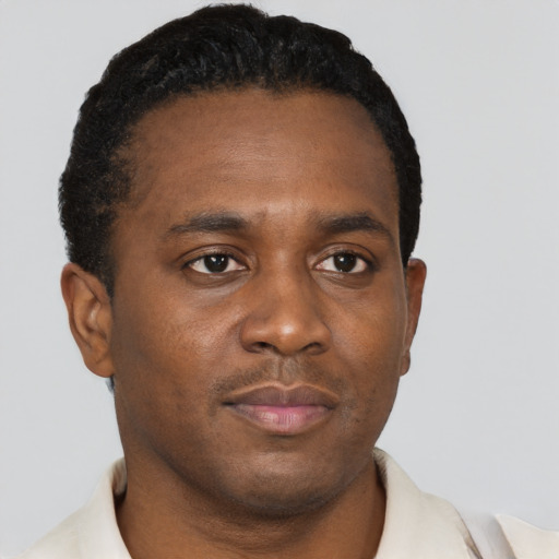 Neutral black young-adult male with short  brown hair and brown eyes