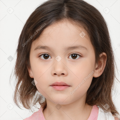 Neutral white child female with medium  brown hair and brown eyes