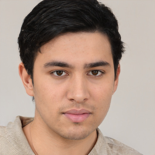 Neutral asian young-adult male with short  brown hair and brown eyes